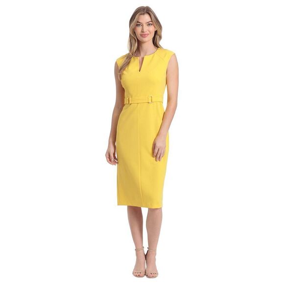 London Times Women's Plus Size Extended Shoulder Buckle Waist Sheath Midi 16 Pl - Picture 1 of 15